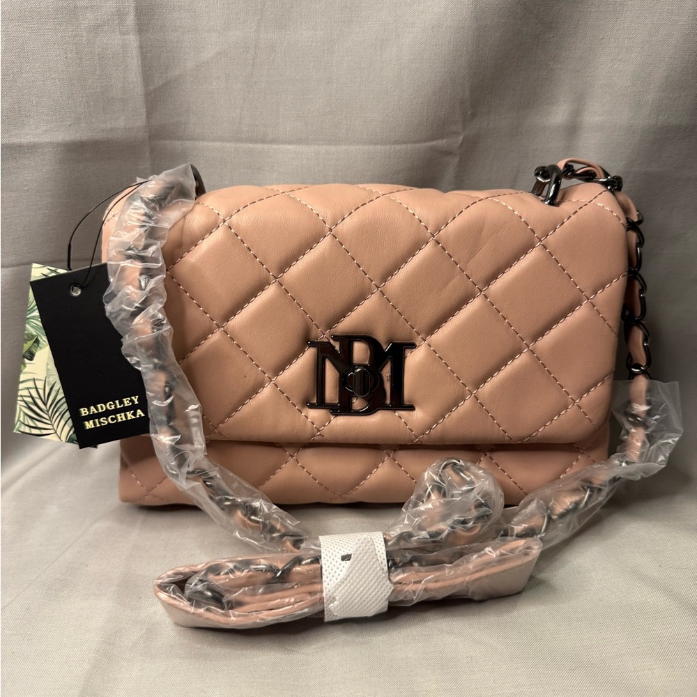 Badgley Mischka Pink Quilted Crossbody Bag with Chain Strap